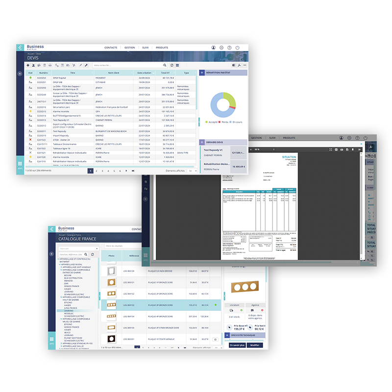 Écran logiciel de gestion - devis, factures