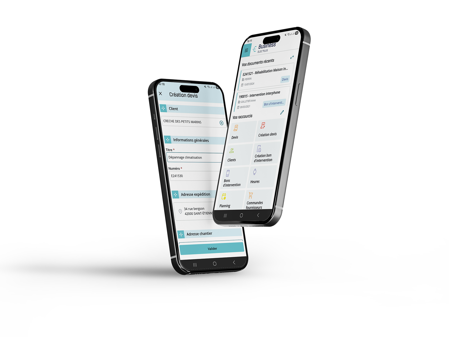 Mockup de smartphone avec des écrans d'Esabora