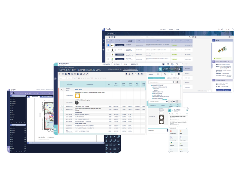 Ecran de PC et de smartphone pour représenter les logiciels Esabora